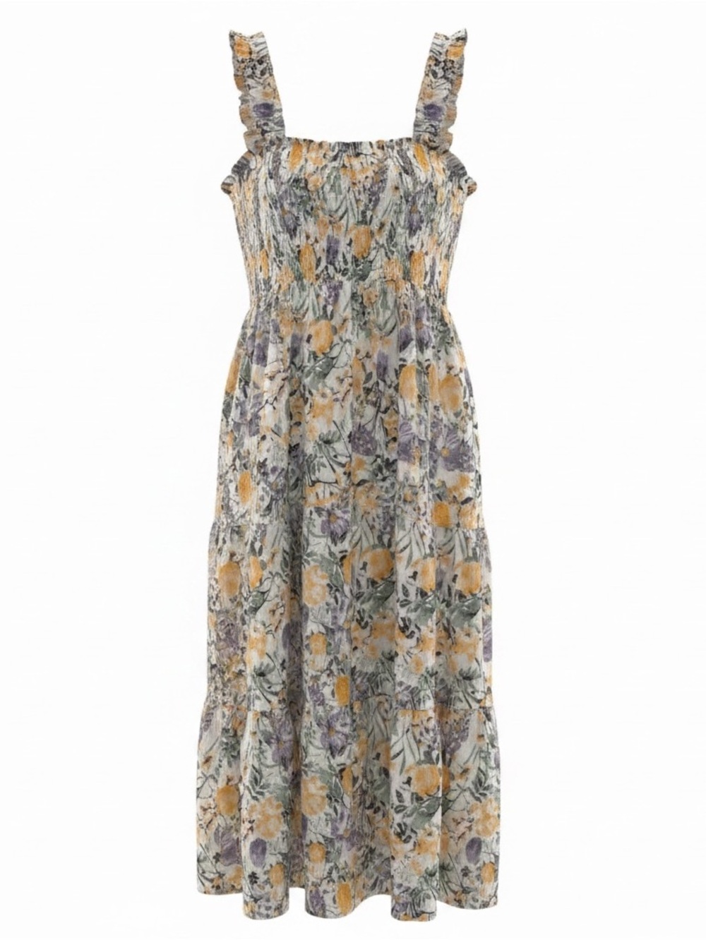 Lane Bryant Plus-Size 18/20 Smocked-Bodice Square-Neck Maxi Dress Spring Floral - Picture 1 of 7